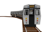 3-car NY subway train on track on transparent background