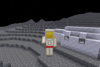 Cosmonaut in mid-moon-air punching the camera