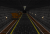 An underground railway station built out of deepslate bricks, blocks, and tiles