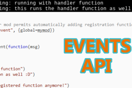 Shows a snippet of a debug and the ran code, with bits of the mod's logo strewn about