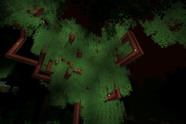 Nether forest tree with torches placed on it