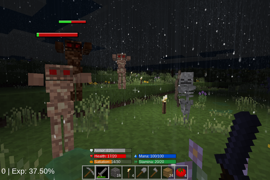 Fighting mobs at night in the rain