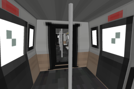 NY Subway train interior looking through 3-car train