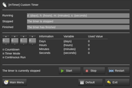 Custom timer configuration and control formspec