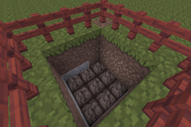 A pit of dark oak spikes in MineClone