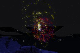 MineClonia with Yellow/Blue spiral and Red/Blue burst.